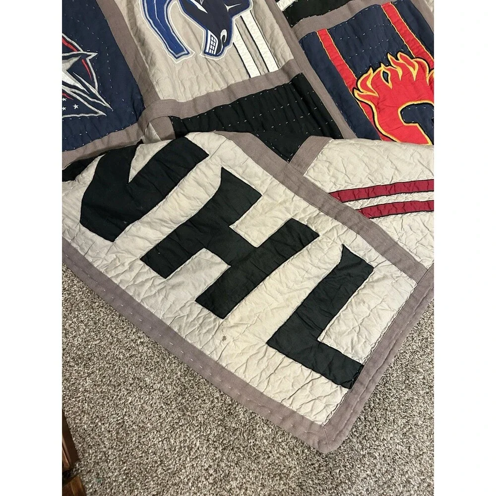 Pottery Barn PB Teen NHL Hockey Patchwork Quilt Eastern Team Logos 84x82”
